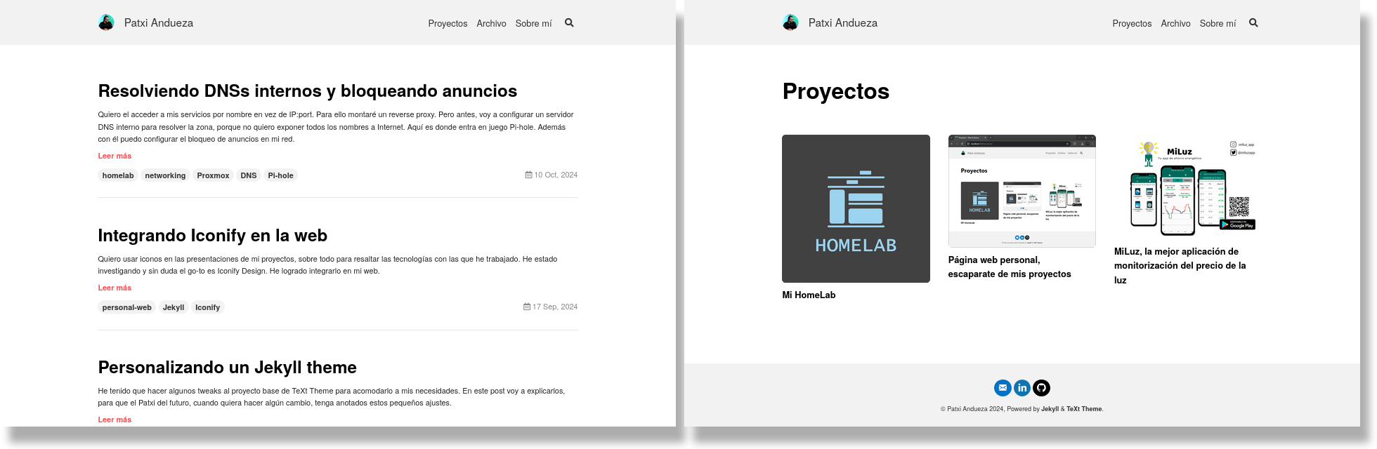 Secciones de la web